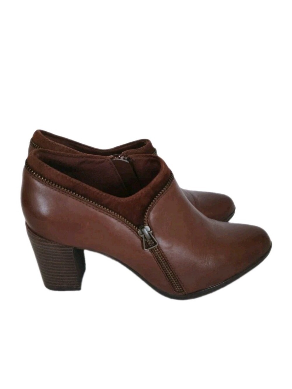 Clarks Collection Araya Morgan Booties Womens 7M Brown Side Zip Block Heel